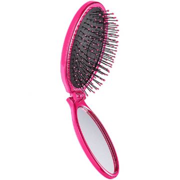 Perie de par Wet Brush Detangler Pop and Go Roz cu oglinda 